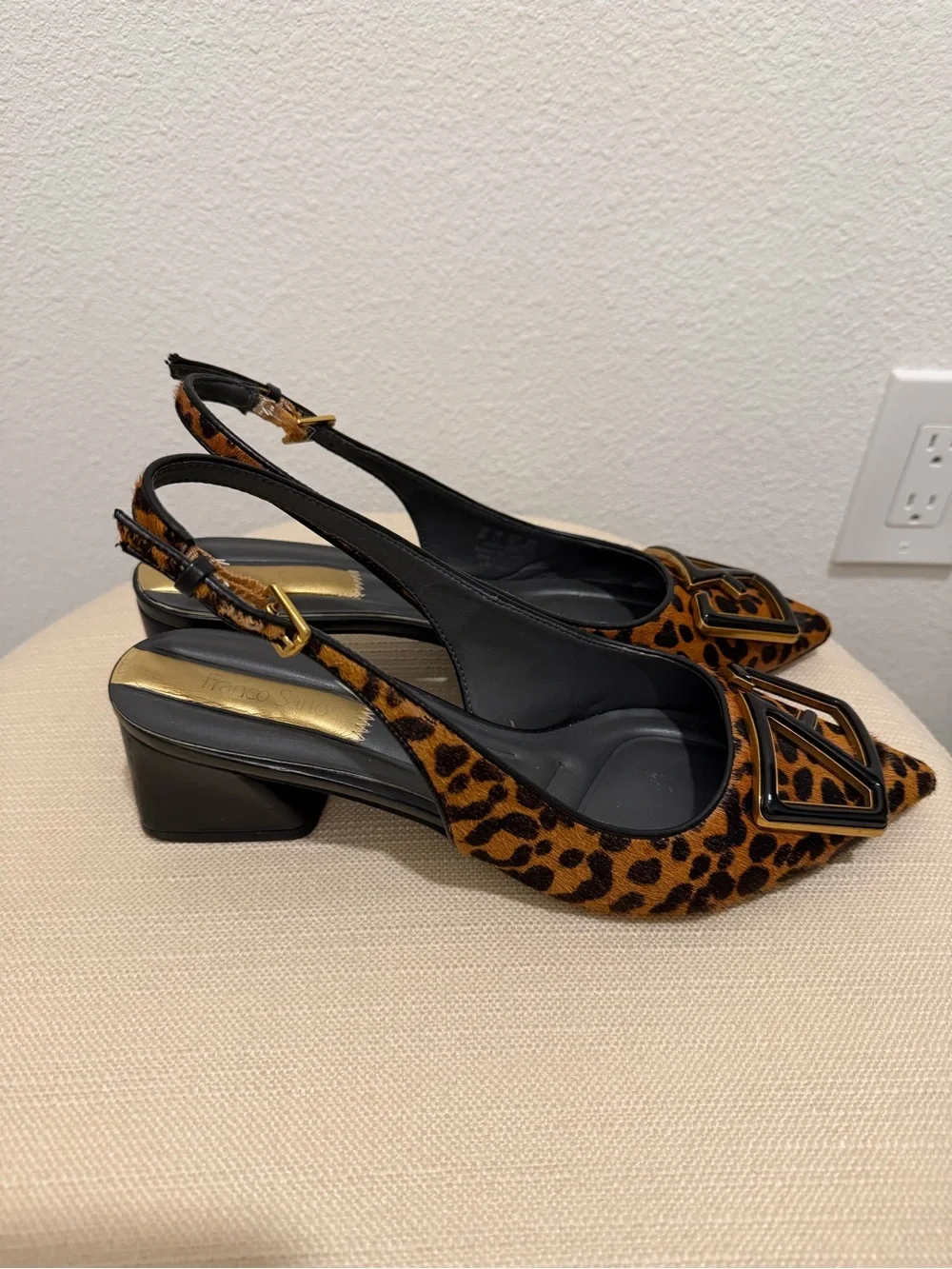 Franco Sarto Leopard Print Slingback Pumps with Logo Accent